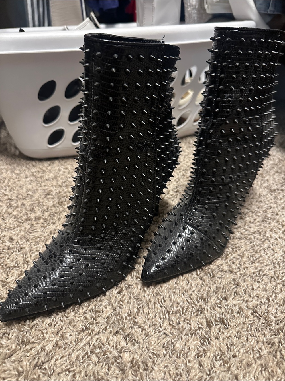 Steve Madden Black Spike Studded Pointed Ankle Boots